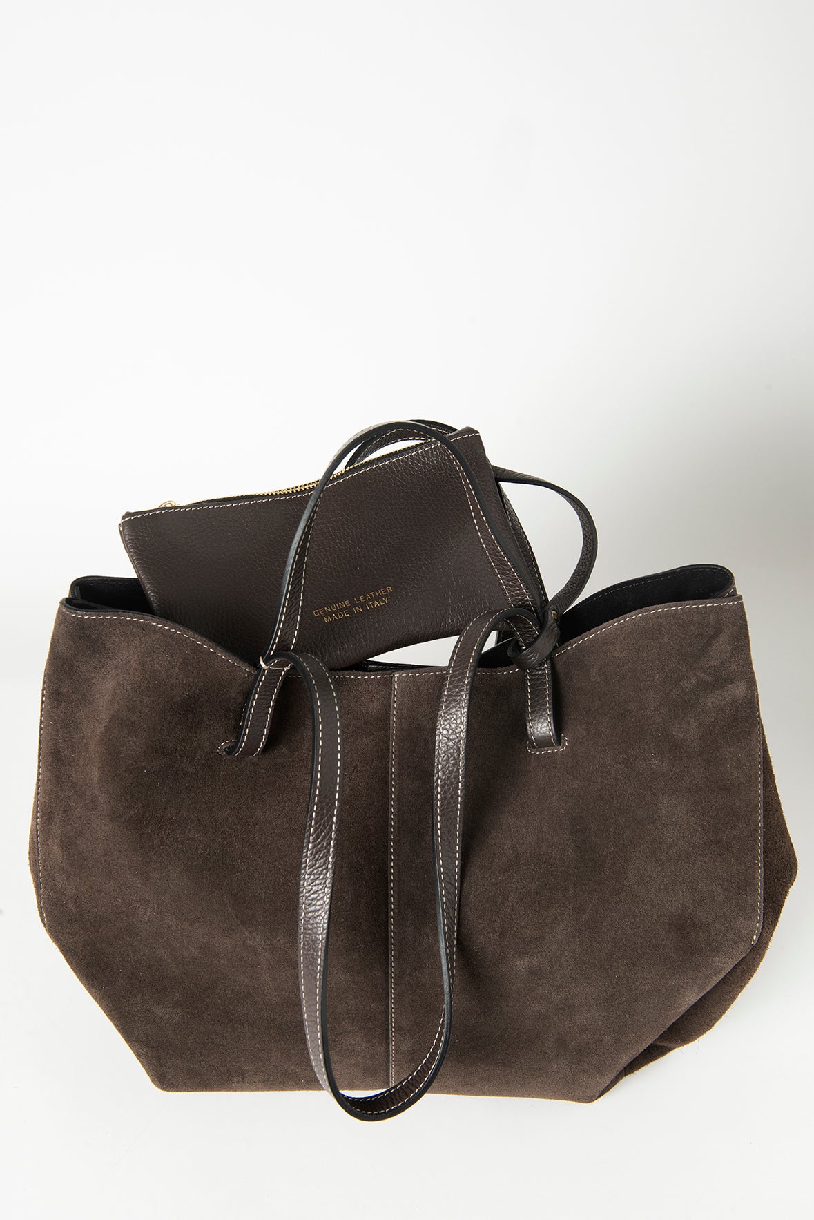 Elegant tote bag crafted from premium Italian leather and soft suede, featuring a stylish, timeless design. Perfect for daily use or special occasions.